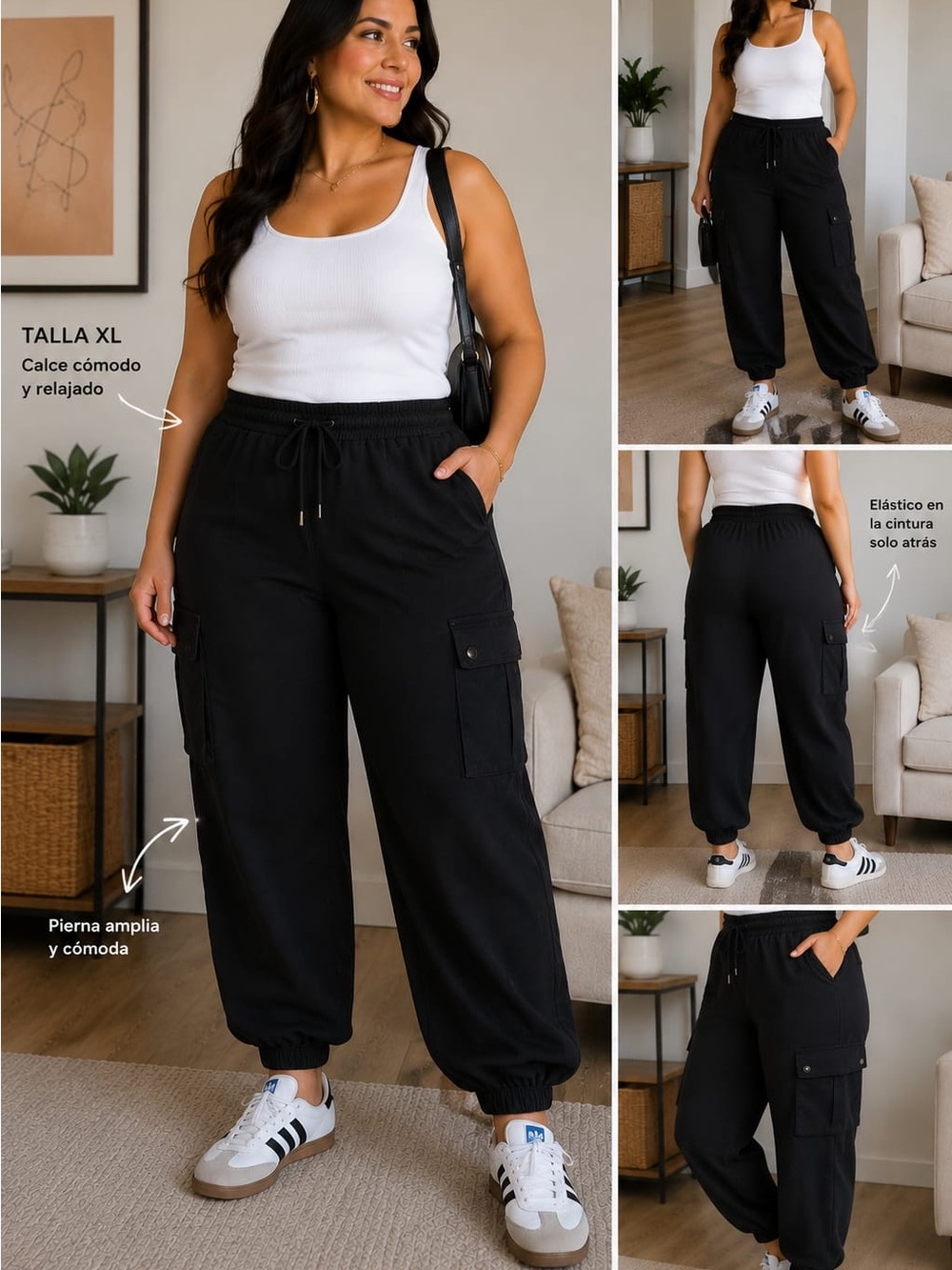 Zara Black Cargo Jogger Pants with Drawstring Waist